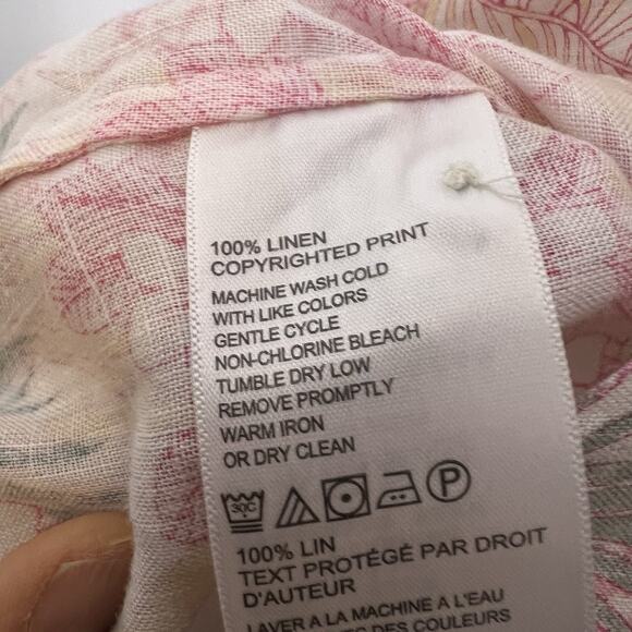 Tommy Bahama Women's L Linen Button Up Shirt Roll Tab Coral Pink Floral Vacation - Picture 12 of 14